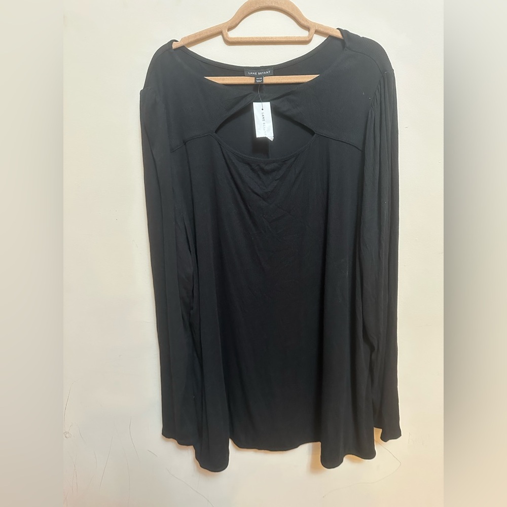 Lane Bryant Cutout Long Sleeve Top Plus Size 26/28 Chic Stretch Knit Blouse NWT